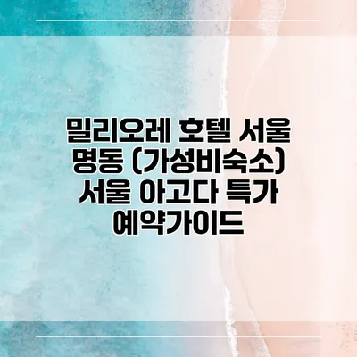 밀리오레 호텔 서울 명동 (가성비숙소) 서울 아고다 특가 예약가이드