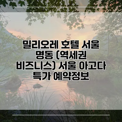밀리오레 호텔 서울 명동 (역세권 비즈니스) 서울 아고다 특가 예약정보