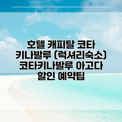 호텔 캐피탈 코타 키나발루 (럭셔리숙소) 코타키나발루 아고다 할인 예약팁